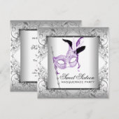 Lavendel Zilver Sweet 16 Masquerade Party Kaart (Voorkant / Achterkant)