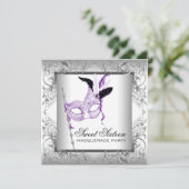 Lavendel Zilver Sweet 16 Masquerade Party Kaart (Staand voorkant)