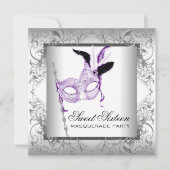 Lavendel Zilver Sweet 16 Masquerade Party Kaart (Voorkant)
