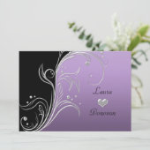 Lavendel Zilver Zwart Bloemige Krullen Ontvangst A Kaart (Staand voorkant)