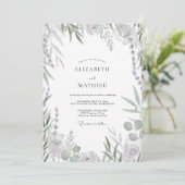 Lavendel Zilveren Blad Eucalyptus Bruiloft Kaart (Staand voorkant)