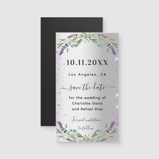 Lavendel zilveren bruiloft Save the Date magneet (Voorkant / Achterkant)