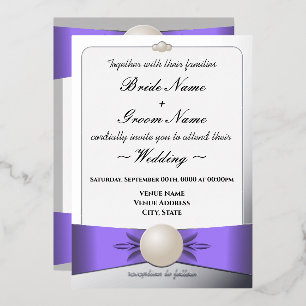 Lavendel & Zilveren Parel Lint Bruiloft & Receptie Folie Uitnodiging