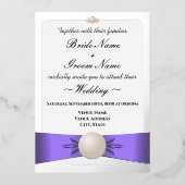 Lavendel & Zilveren Parel Lint Bruiloft & Receptie Folie Uitnodiging (Voorkant)