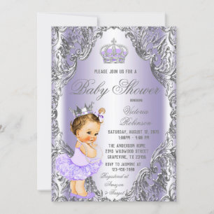 Lavendel Zilveren Prinses Baby Shower Uitnodiging