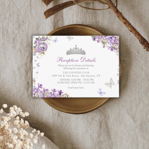 Lavendel Zilveren Tiara Bloem Butterfly Quinceañer Informatiekaartje