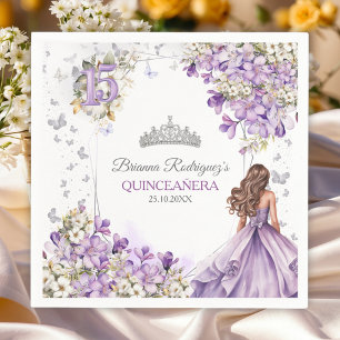 Lavendel Zilveren Tiara Bloem Butterfly Quinceañer Servet