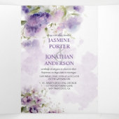 Lavendel zoete erwten drievoudige bruiloft drieluik uitnodiging (Binnenkant midden)