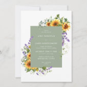 Lavendel Zonnebloem Bloemen Lijst Bruiloft Uitnodi Kaart (Voorkant)