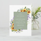 Lavendel Zonnebloem Bloemen Lijst Bruiloft Uitnodi Kaart (Staand voorkant)