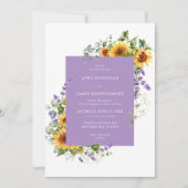 Lavendel Zonnebloem Bloemen Lijst Bruiloft Uitnodi Kaart (Voorkant)