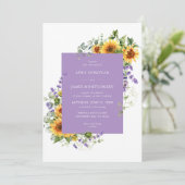 Lavendel Zonnebloem Bloemen Lijst Bruiloft Uitnodi Kaart (Staand voorkant)