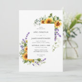 Lavendel Zonnebloem Bloemen Lijst Bruiloft Uitnodi Kaart (Staand voorkant)