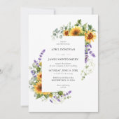 Lavendel Zonnebloem Bloemenframe Trouw Uitnodiging (Voorkant)