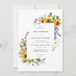 Lavendel Zonnebloem Bloemenframe Trouw Uitnodiging