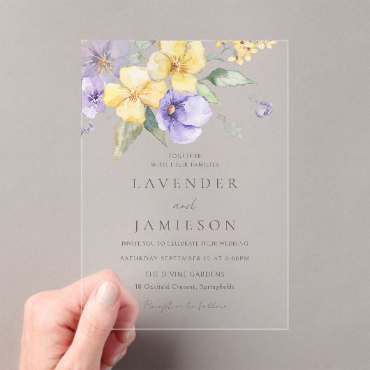 Lavendel & Zonneschijn Bloemen Zomer Bruiloft Acryl Uitnodigingen (Insitu (Draagbaar))