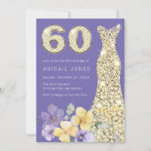 Lavendel & Zonneschijn Gouden Jurk 60e Verjaardags Kaart (Voorkant)