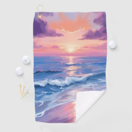 Lavendel Zonsondergang Paarse Strand Oceaan Aquare Golfhanddoek