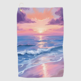 Lavendel Zonsondergang Paarse Strand Oceaan Aquare Golfhanddoek