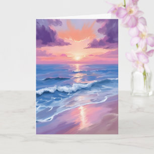 Lavendel Zonsondergang Paarse Strand Oceaan Aquare Kaart