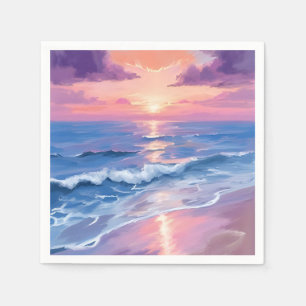 Lavendel Zonsondergang Paarse Strand Oceaan Aquare Servet