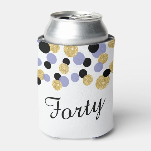 Lavendel, Zwart en Gouden Glitter Confetti | 40ste Blikjeskoeler (Blikje Voorkant)