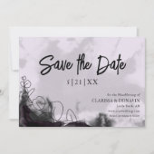 Lavendel & Zwart Gotisch Bloemen Save The Date Kaa (Voorkant)