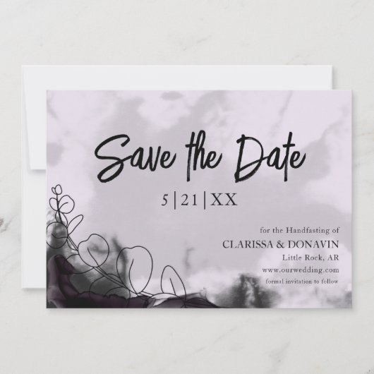 Lavendel & Zwart Gotisch Bloemen Save The Date Kaa (Voorkant)