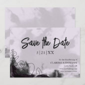 Lavendel & Zwart Gotisch Bloemen Save The Date Kaa (Voorkant / Achterkant)