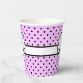 Lavendel zwart polka dot witte boog gepersonalisee papieren bekers (Rechts)