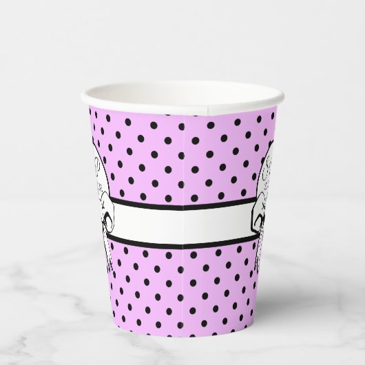 Lavendel zwart polka dot witte boog gepersonalisee papieren bekers (Rechts)