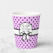 Lavendel zwart polka dot witte boog gepersonalisee papieren bekers (Voorkant)