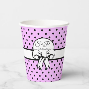 Lavendel zwart polka dot witte boog gepersonalisee papieren bekers