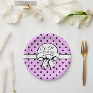 Lavendel zwart polka dot witte boog gepersonalisee papieren bordje