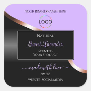 Lavendel Zwart Wavy Roos Goud Logo Product Labels