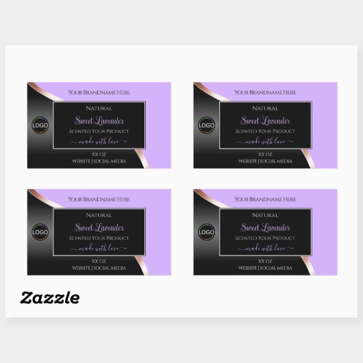 Lavendel Zwart Wavy Roos Goud Logo Product Labels (Vel)