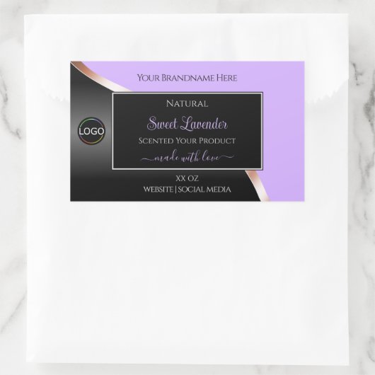 Lavendel Zwart Wavy Roos Goud Logo Product Labels (Tas)