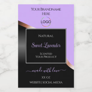 Lavendel Zwart Wavy Roos Goud Logo Product Labels Voedselcontainer Etiket