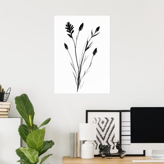 Lavendel zwart-wit single flower art poster (Thuiskantoor)