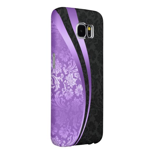 Lavendel & zwarte damast dynamische strepen Case-Mate samsung galaxy hoesje (Back/Rechts)