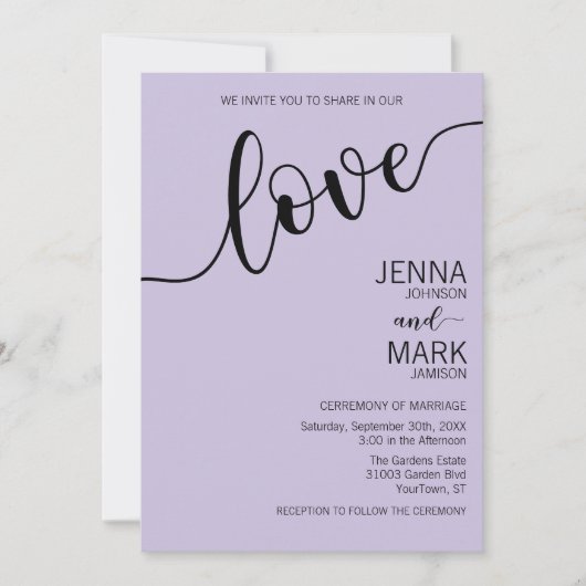 Lavendel Zwarte Liefde Script Minimalistische Trou Kaart (Voorkant)