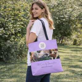 Lavendel Zwarte Script Logo Foto Dierenverzorging Tote Bag