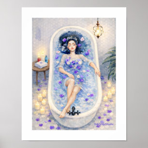 Lavendelbad Sereniteit – Bloemige Spa Waterverf  Poster