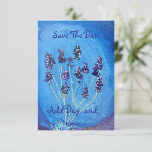 Lavendelblauw Aanpasbaar Save The Date (Staand voorkant)