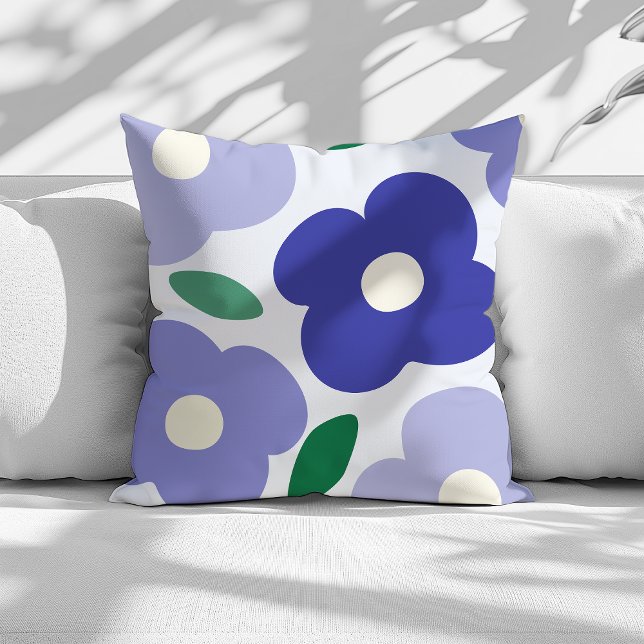 Lavendelblauw Abstract retro bloemenpatroon Kussen (hand drawn abstract flower throw pillow)