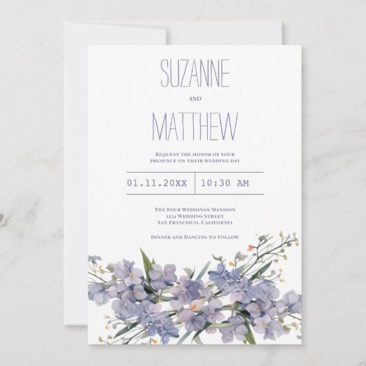 Lavendelblauw roze mint wilde bloemen bruiloft kaart (Voorkant)