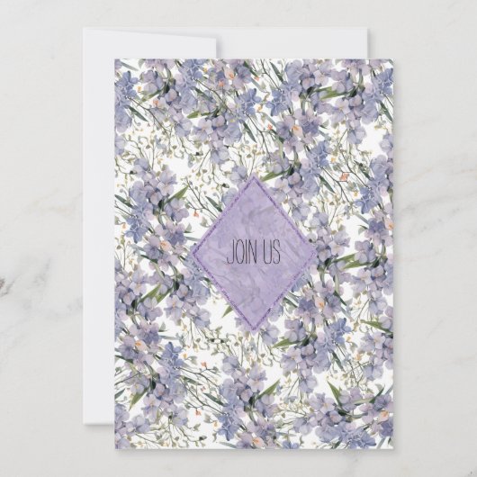 Lavendelblauw roze mint wilde bloemen bruiloft kaart (Achterkant)