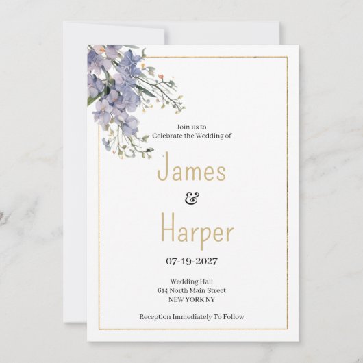 Lavendelblauw zomer wilde bloem bruiloft kaart (Voorkant)