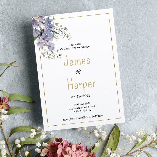 Lavendelblauw zomer wilde bloem bruiloft kaart