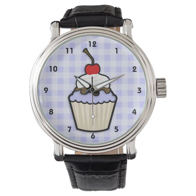 Lavendelblauwe cupcake horloge (Voorkant)